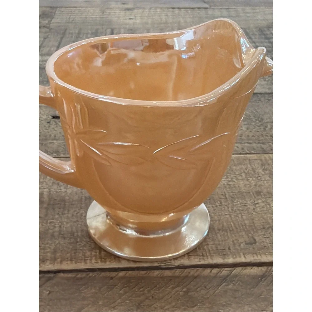 Fire King Peach LusterWare Vintage Cream And Sugar Bowl Set Laurel Leaf Pattern